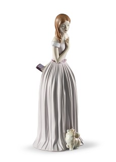 Lladro-I'll Walk You to the Party Woman with Dog