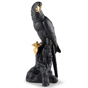 Lladro-Macaw Bird Sculpture. Black-Gold