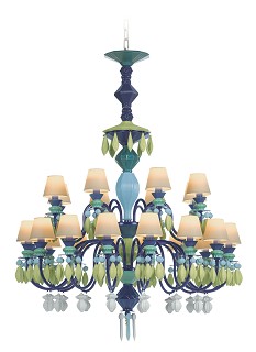 Lladro Lighting-Belle de Nuit 24 Lights Chandelier Green
