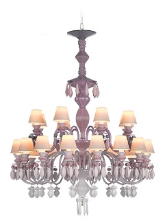 Lladro Lighting-Belle de Nuit 24 Lights Chandelier Pink