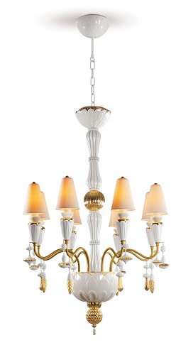 Lladro Lighting-Ivy and Seed 8 Lights Chandelier Golden Luster
