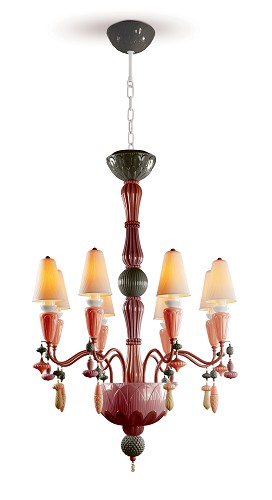 Lladro Lighting-Ivy and Seed 8 Lights Chandelier Red Coral
