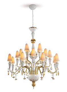 Lladro Lighting-Ivy and Seed 20 Lights Chandelier Medium Model Golden Luster
