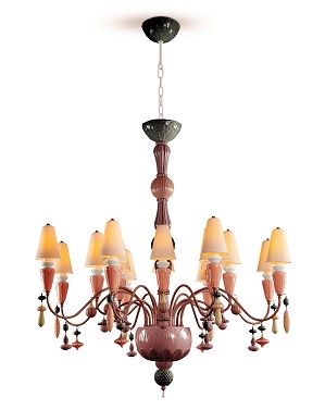 Lladro Lighting-Ivy and Seed 16 Lights Chandelier Medium Flat Model Red Coral