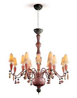 Lladro Lighting-Ivy and Seed 16 Lights Chandelier Medium Flat Model Red Coral