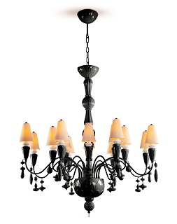 Lladro Lighting-Ivy and Seed 16 Lights Chandelier Medium Flat Model Absolute Black