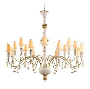 Lladro Lighting-Ivy and Seed 16 Lights Chandelier Large Flat Model Golden Luster 
