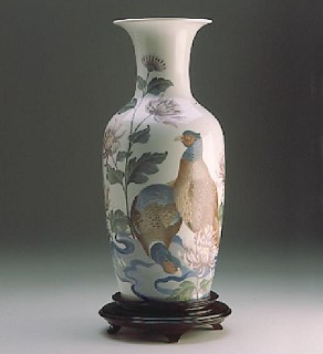 Lladro-Pheasent & Mums Vase 1989 Le 127/300