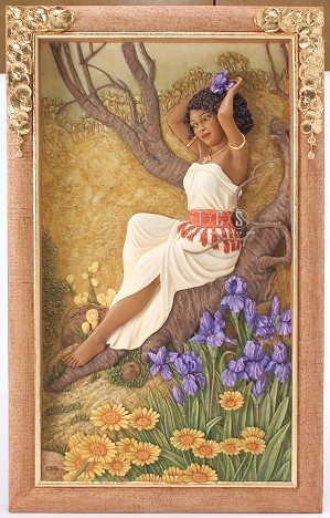 Ebony Visions-Iris In Bloom Relief Wall Panel