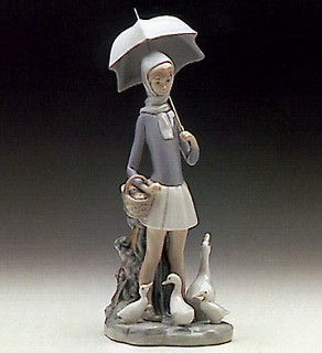 Lladro-Girl With Umberella And Geese - Open Box