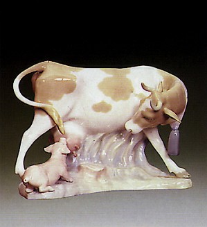 Lladro-Cow With Pig 1969-81