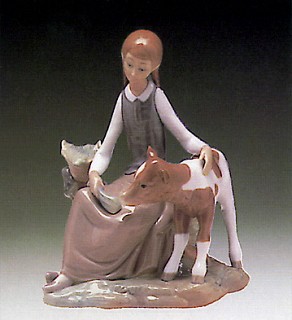 Lladro-Girl With Calf 1972-81