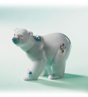 Lladro-Attentive Polar Bear with Flowers