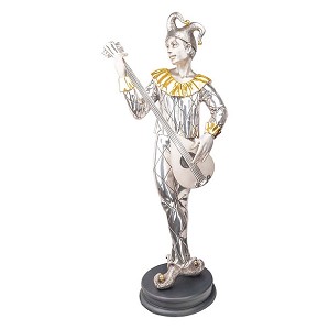 Dargenta-Silver Harlequin Statue Playing Mandolin