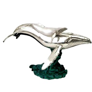 Dargenta-Silver Humpback Whale Mother & Calf Statue