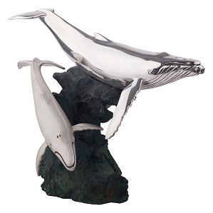 Dargenta-Silver Calf & Mother Humpback Whale Statue