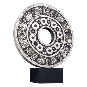 Dargenta-Mayan Glyphs Circular Stone Silver Relief