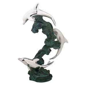 Dargenta-Swimming Silver Dolphins Statue