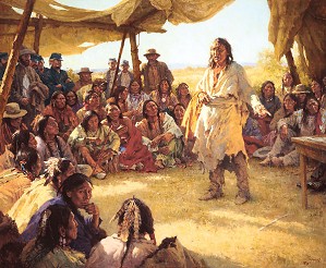 Howard Terpning-Paper That Talks Two Ways, The Treaty Signing Masterwork Canvas Edition)