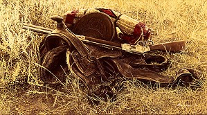 James Bama-1880s Still Life of Saddle and Rifle SMALLWORK EDITION ON