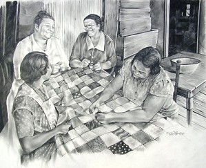 Robert Jackson-The Quilting Party Graphite Pencil on Paper