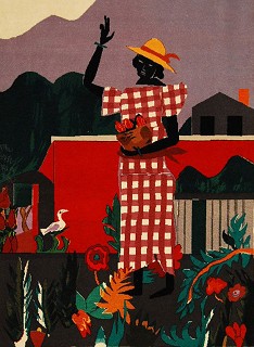 Romare Bearden-Girl in the Garden Tapestry  Hand Woven Textile  1989