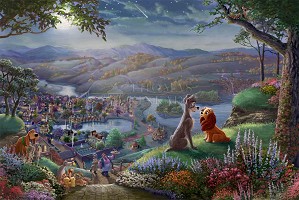 Thomas Kinkade Disney-Lady And The Tramp Falling In Love