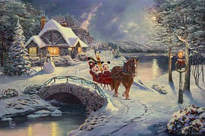 Thomas Kinkade Disney-Mickey and Minnie Evening Sleigh Ride