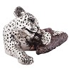 Silver Leopard Statue Cub Bitting a Branch