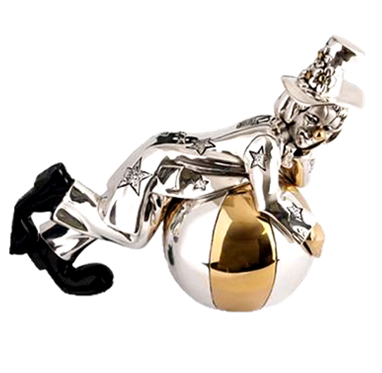 Dargenta-Silver Clown Statue On A Ball