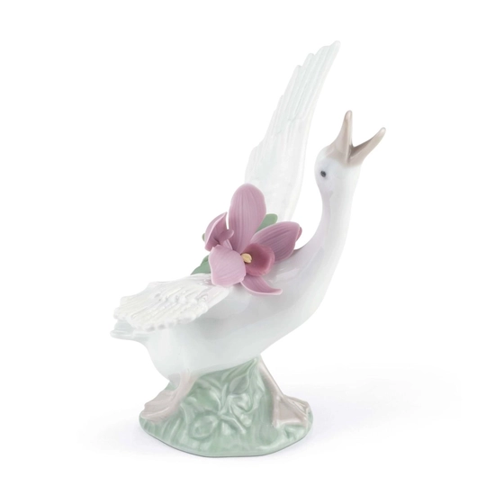Lladro - Running Duck With Pink Orchid