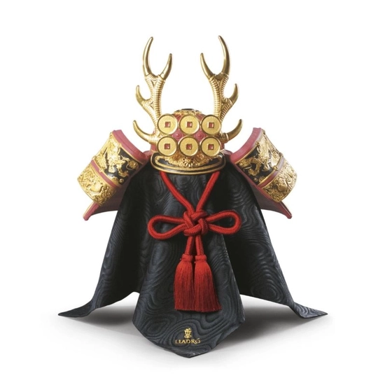 Lladro - Red Samurai Helmet Golden Lustre