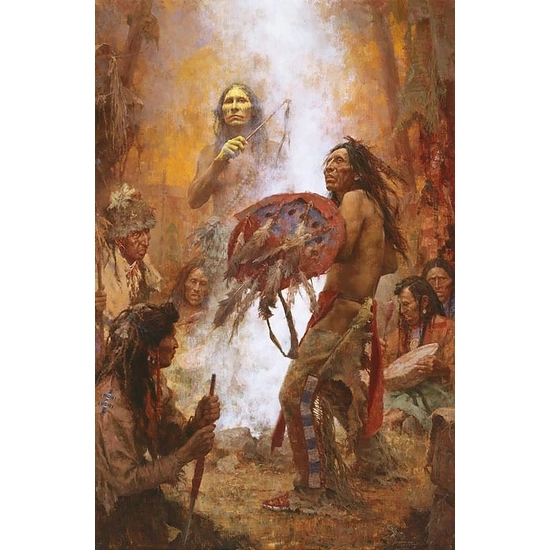 Howard Terpning - Transferring the Medicine Shield (Anniversary Masterwork Canvas)