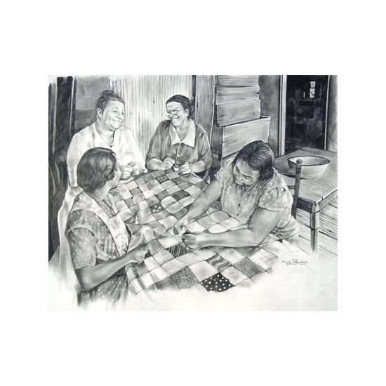 Robert Jackson - The Quilting Party Graphite Pencil on Paper