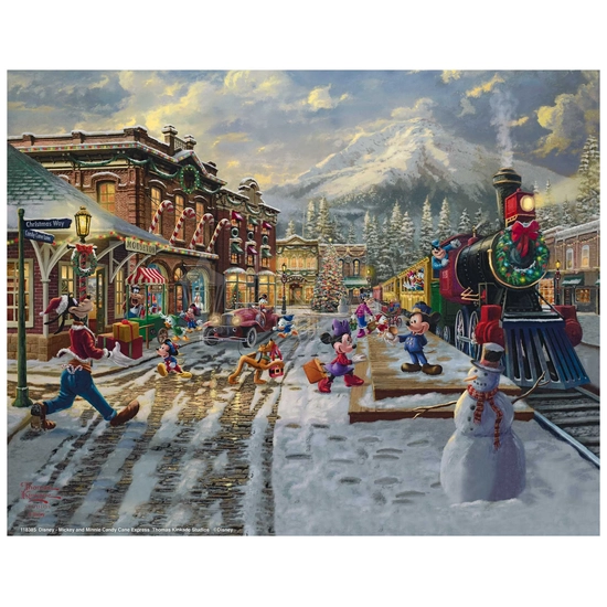 Thomas Kinkade Disney - Mickey and Minnie Candy Cane Express