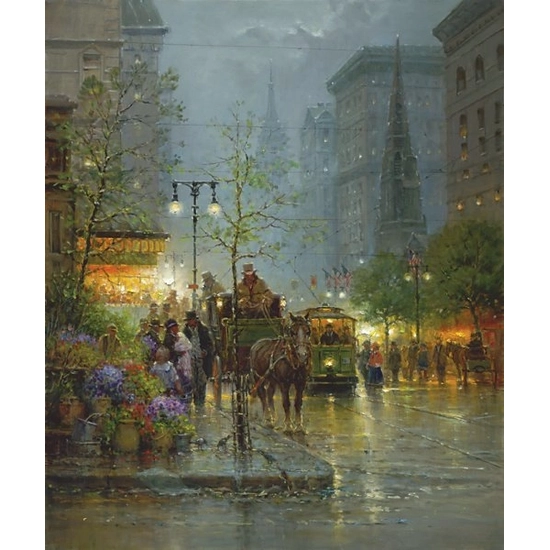 G Harvey - Vendors On Fifth Avenue By G. Harvey Giclee On Canvas  Signed & Numbered