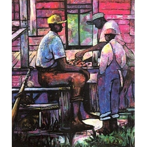 William Tolliver-Afternoon Checkers Artist Signed Lithograph Artist Proof