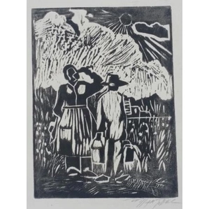 William Tolliver-Field Workers Woodcut PArtist Proofer Artist Signed