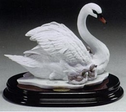 Swan With Chicks by Giuseppe Armani Image is watermarked for copyright protection and is not present on the actual art work.