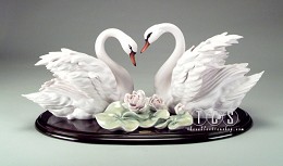 Two Swans And Flowers by Giuseppe Armani Image is watermarked for copyright protection and is not present on the actual art work.
