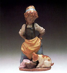 Kitchen-Maid With Dog 1978-93 by Lladro Image is watermarked for copyright protection and is not present on the actual art work.