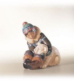 Eskimo Playing by Lladro Image is watermarked for copyright protection and is not present on the actual art work.