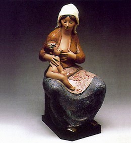Mother Feeding Baby 1981-85 by Lladro Image is watermarked for copyright protection and is not present on the actual art work.