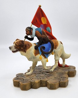 K9 And Monkeyshine Jamboree Figurine by Ebony Visions Image is watermarked for copyright protection and is not present on the actual art work.