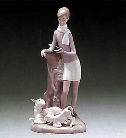 Boy With Lambs 1969-81 by Lladro Image is watermarked for copyright protection and is not present on the actual art work.