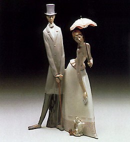 Edwardian Couple With Dog 1969-85 by Lladro Image is watermarked for copyright protection and is not present on the actual art work.