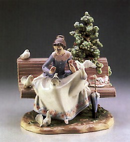 Feeding The Pigeons  1987-89 by Lladro Image is watermarked for copyright protection and is not present on the actual art work.