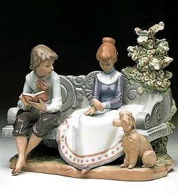 Poodle Loves Poetry 1987-98 by Lladro Image is watermarked for copyright protection and is not present on the actual art work.