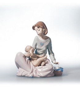 Dressing The Baby by Lladro Image is watermarked for copyright protection and is not present on the actual art work.