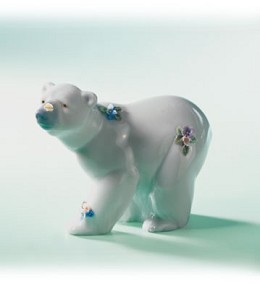 Attentive Polar Bear with Flowers by Lladro Image is watermarked for copyright protection and is not present on the actual art work.